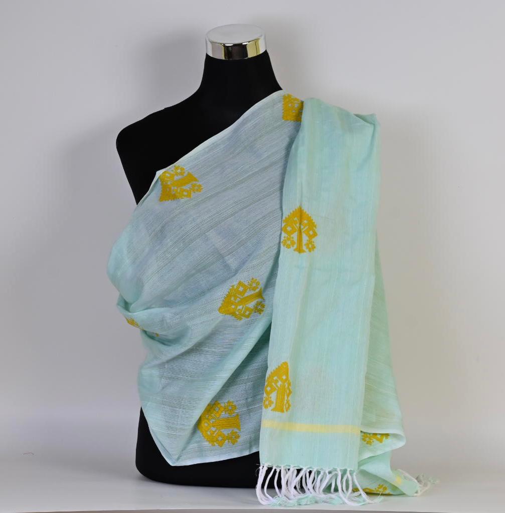 Hand- Woven Cotton Stole With Assamese Motifs